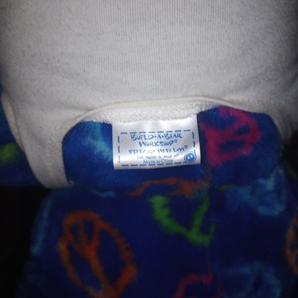 Build A Bear Blue Teddy Bear Jeans Peace Sign Friendship Plush Stuffed toy - Picture 3 of 4